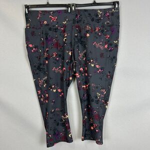 Livi 30/32 Floral Leggings Gray Pink Purple Active Stretch Plus Size Pants Gym